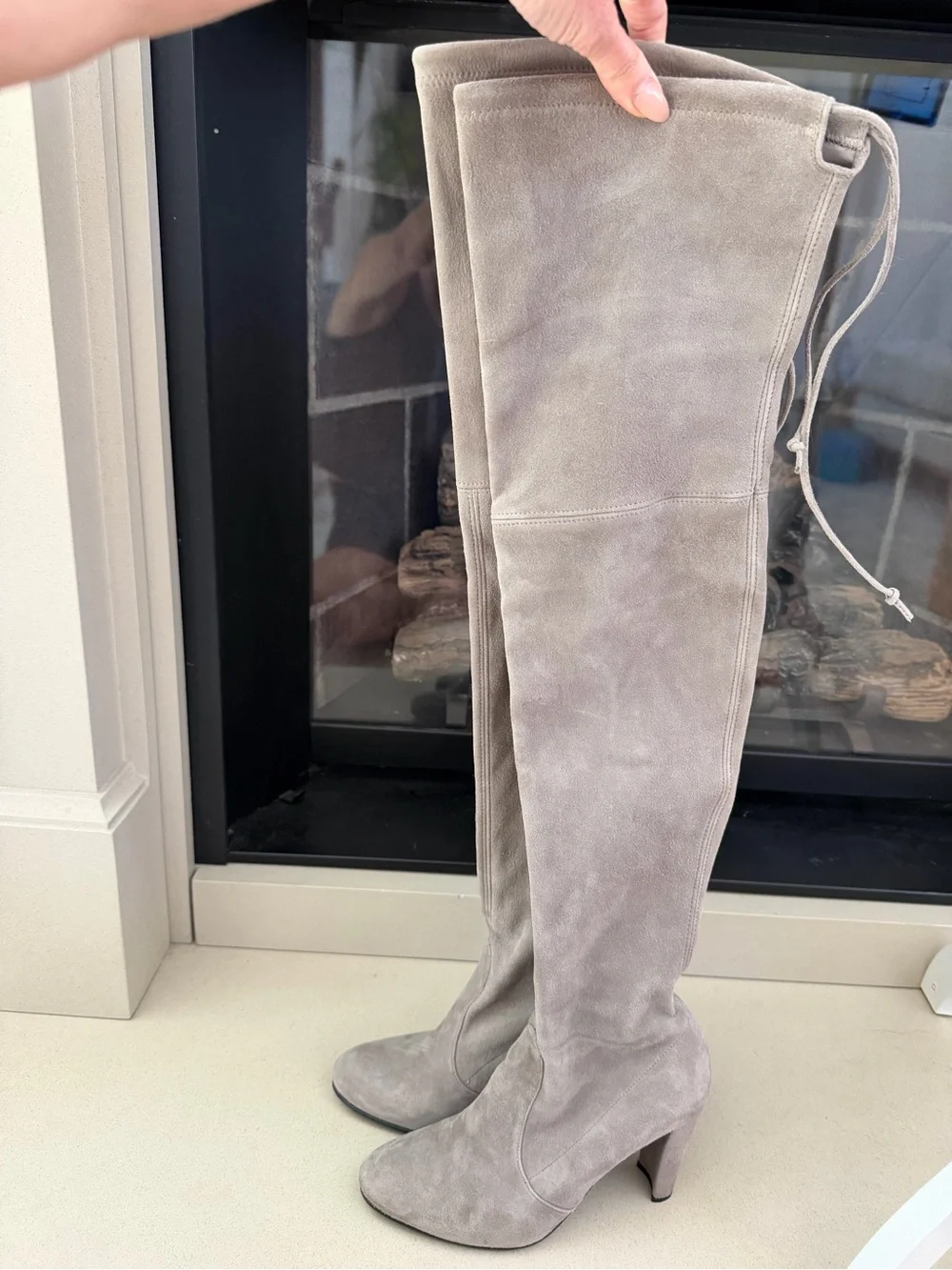 Stuart Weitzman Over-the-Knee Suede Boots in Light Taupe